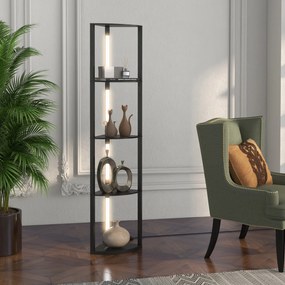 Candeeiro de pé com prateleiras de canto de 4 níveis, lâmpada LED com regulador de intensidade, 41 x 29,5 x 163,5 cm, preto