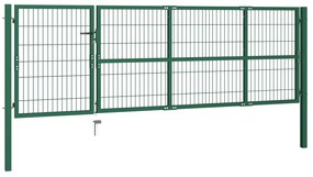 Portão p/ cerca de jardim com postes 350x100 cm aço verde