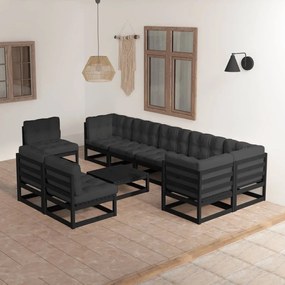 10 pcs conjunto lounge de jardim c/ almofadões pinho maciço