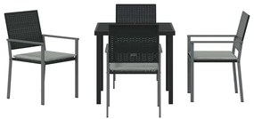 Conjunto de Jantar de Jardim com 5 Peças e Almofadas em Preto Poliratt