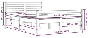 Estrutura de cama casal 135x190 cm madeira maciça castanho-mel