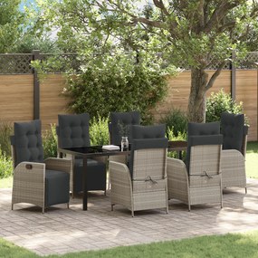 vidaXL Conjunto de 7 Peças para Jantar de Jardim Cinza Claro Rattan de PE