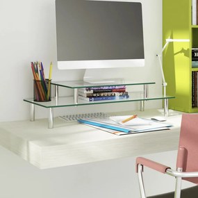 vidaXL Suporte de monitor de 2 níveis vidro transparente