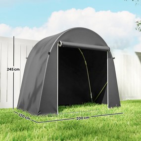 Abrigo de jardim em forma de tenda em Lona  245 x 120 x 200 cm, impermeável, para guardar objetos, com porta enrolável e fecho de correr, cinzento esc