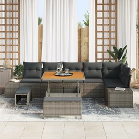 Conjunto de Sofás de Jardim vidaXL 9 Peças com Almofadas Cinza Rattan