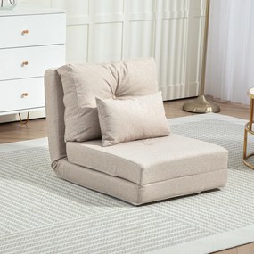 Poltrona-sofá-cama convertível de 1 lugar com 1 almofada e encosto ajustável, bege