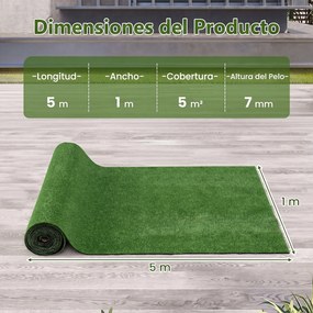 Rolo de Relva Artificial 5x1 m (5 m²) para Interior e Exterior Altura do pelo: 20 mm, Aspeto Realista, Verde