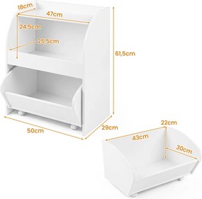 Móvel de Arrumação Infantil com Estante e Gaveta, 50 x 29 x 61,5 cm, Sistema Antiqueda, Branco