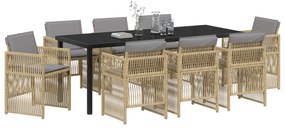 Conjunto de Jantar de 9 Peças vidaXL com Almofadas Bege em Rattan Poli