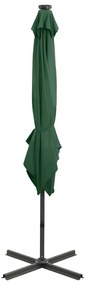 Guarda-sol jardim cantilever c/ poste e luzes LED 250 cm verde