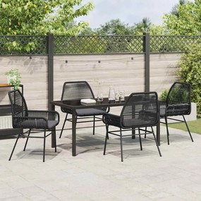 Conjunto de Jantar de Jardim com Almofadas Preto Rattan Polimérico
