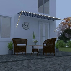 vidaXL Toldo retrátil com LED 400x150 cm azul e branco