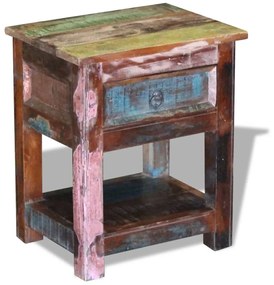Mesa de apoio c/ 1 gaveta madeira reciclada sólida 43x33x51 cm
