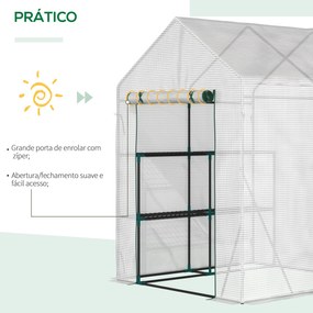 Estufa de Jardim 143x143x195 cm Estufa de Aço com 2 Prateleiras e Port
