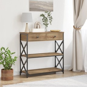 Mesa de Console vidaXL Carvalho Artesanal 75x28x75 cm Madeira e Aço