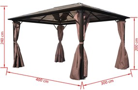 Gazebo com cortina 400 x 300 cm alumínio castanho