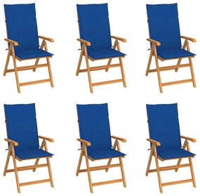 vidaXL Cadeiras de jardim c/ almofadões azul real 6 pcs teca maciça