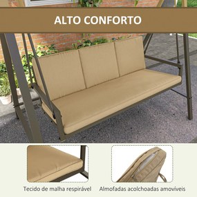 Baloiço de Jardim de 3 Lugares Baloiço de Exterior com Toldo Ajustável