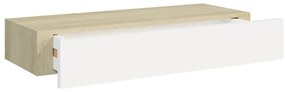 Prateleiras parede c/ gavetas 2pcs MDF carvalho/branco