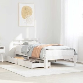 vidaXL Estrutura de cama com gavetas 75x190 cm pinho maciço branco