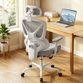 Cadeira de escritório ergonómica, cadeira de escritório com apoio lombar dinâmico e adaptável, 73 x 75 x 120-128 cm, cinzenta