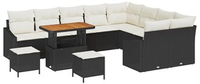 Conjunto de Sofá para Jardim vidaXL de 12 Peças com Almofadas Preto Ra