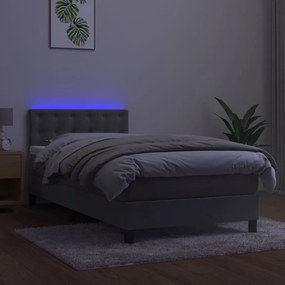 Cama box spring c/ colchão/LED 90x190 cm veludo cinzento-claro