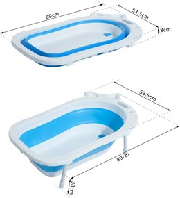 HomCom Banheira para Bebé Portátil Dobrável e Segura - Material: PP + TPE - Cor: Branco e Azul - 89 x 53,5 x 38 cm