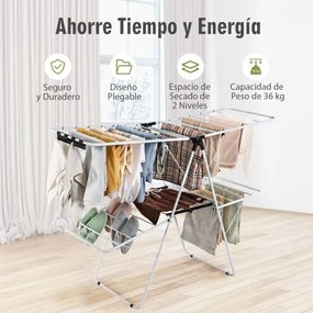 Estendal roupa dobrável de 2 níveis com asas ajustáveis Estrutura de aço Stendal para roupa/sapatos/cobertores 154 x55,5 x112 cm Branco