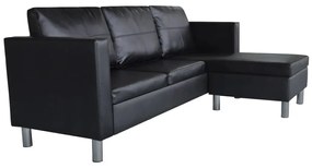 Sofá Paolo Chaise Longue -De 3 Lugares - Cor Preto - 188x122x77 cm - E