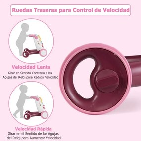 Andador Montessori para Bebés com Música Luzes Classificador Formas Engrenagens Giratórias Rosa