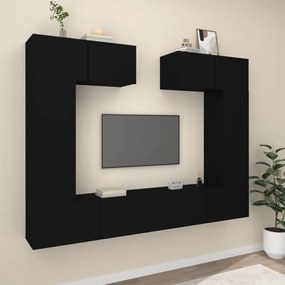 vidaXL Conjunto móveis de TV 6 pcs madeira processada preto