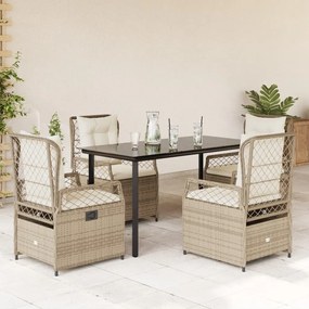 vidaXL 5 pcs conjunto de jantar p/ jardim com almofadões vime PE bege
