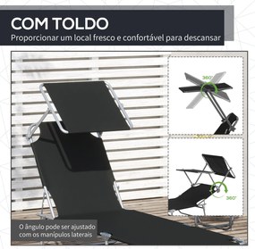 Espreguiçadeira de Jardim Dobrável com Toldo Removível e Ajustável em