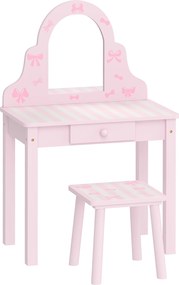 AIYAPLAY Conjunto de tocador infantil 2 em 1, tocador/secretária com banquinho, espelho removível e gaveta para meninas 3-6 anos, rosa | Aosom Portugal