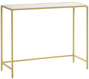 HOMCOM Mesa Consola Mesa de Entrada com Vidro e Estrutura de Aço para Corredor Sala de Estar 100,5x35,5x80cm Branco e Dourado | Aosom Portugal