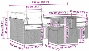 Conjunto de sofá de jardim com 7 peças e almofadas cinzas em rattan si