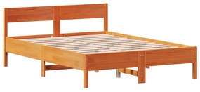 Estrutura cama c/ cabeceira 150x200cm pinho maciço castanho-mel