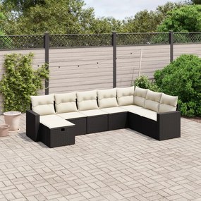 8 pcs conjunto sofás de jardim com almofadões vime PE preto