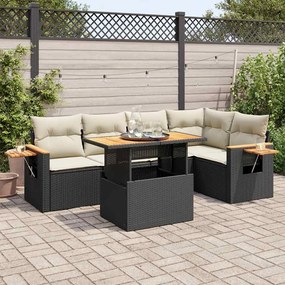 vidaXL 6 pcs conjunto sofás jardim c/ almofadões vime PE/acácia preto