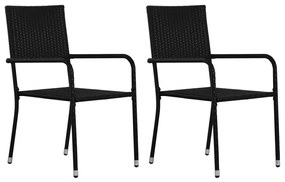 3 pcs conjunto de jantar para jardim vime PE preto