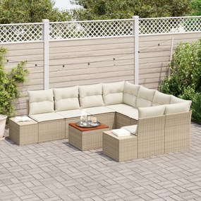 Conjunto de Sofá de Jardim de 9 Peças com Almofadas Bege Polirattan Ac