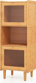 Estante de cozinha em bambu 49,5 x 40 x 130 cm com 3 cubos e compartimento aberto 2 portas em acrílico natural