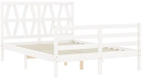 Estrutura de cama de casal c/ cabeceira madeira maciça branco