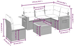 6 pcs conjunto sofás de jardim com almofadões vime cinzento