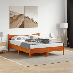 Cama sem colchão 150x200 cm madeira pinho maciça castanho-mel