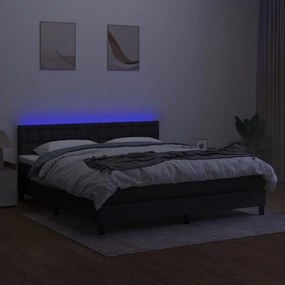 Cama box spring c/ colchão e LED 180x200 cm tecido preto