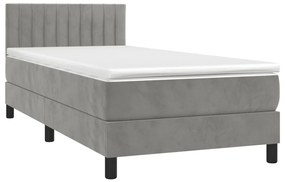 Cama box spring c/ colchão/LED 80x200 cm veludo cinzento-claro