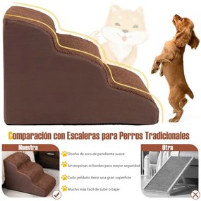 Rampa de espuma para cães de 3 níveis com cobertura lavável para sofás-cama altos 58 x 42 x 40 cm Castanho