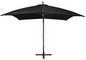 Guarda-sol de jardim suspenso c/ poste 3x3 m abeto maciço preto
